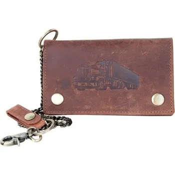 Peněženka Celá kožená peněženka s kamionem s 45 cm dlouhým řetězem s vyjímatelnou dokladovkou - kapsou na karty