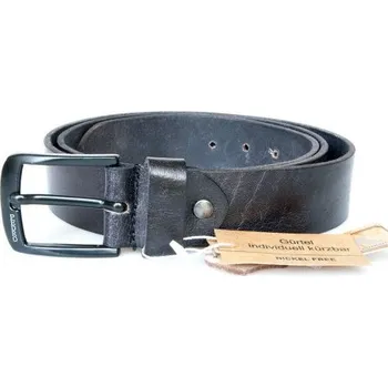 Opasek Kožený černý opasek 115 cm dlouhý z pevné silné kůže 39 mm široký s černou přezkou