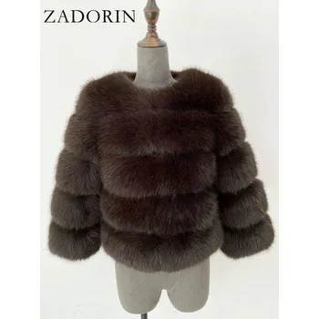 Dámská parka Chlupatá kožešinová bunda zimní kožich s dlouhým rukávem Barva: Kávová, Velikost: S
