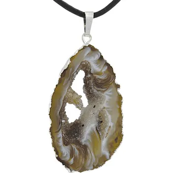 Přívěsek Milujeme Kameny Achát peříčkový - geoda pokovená - přívěsek 232773