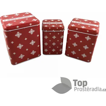 Dóza na potraviny Sada kovových krabiček 3ks - Červená s vločkami