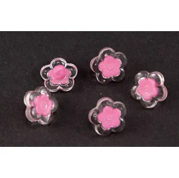 Knoflík Dětský knoflík - růžová kytička na průhledném podkladu - průměr 1,5 cm