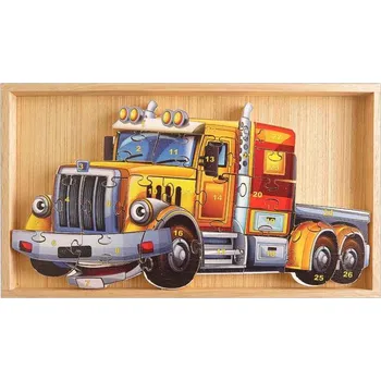 Puzzle Dřevěné puzzle Kamión (barevná dřevěná skládačka v dřevěné krabici pro děti od tří let)