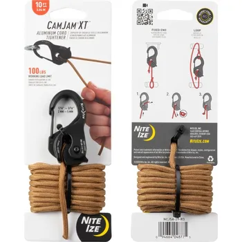 Horolezectví NITE IZE CamJam XT Aluminium Cord Tightener Upínací hliníková karabina + 3m paracord, černá - střední