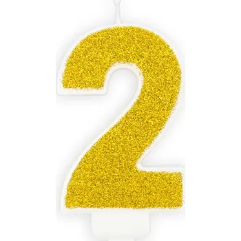 Dortová svíčka Svíčka dortová "2", glitter zlatá, 7cm
