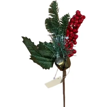 Velikonoční dekorace Vánoční větvička s bobulemi a rolničkou 28 cm