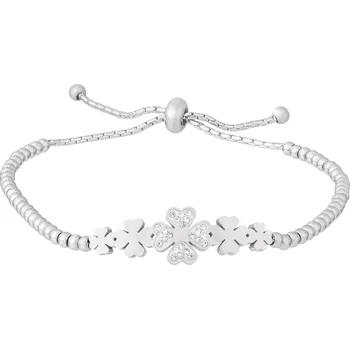Náramek biju Náramek z chirurgické oceli s posuvnou kuličkou, spojené čtyřlístky se zirkony 2002149
