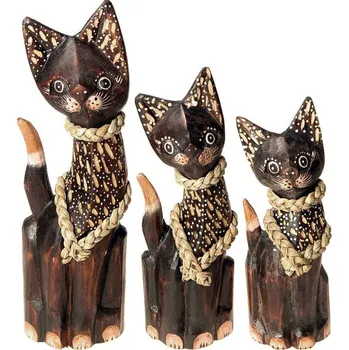 TifanTEX Dřevěné sošky kočky 3ks 25cm Dřevěné sošky kočky 3ks 25cm