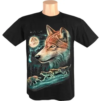 Pánské tričko Pánské tričko Vlci (Pánské triko Vlci s měsícem černé)
