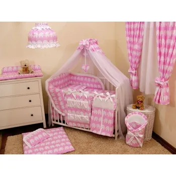 Hnízdečko pro miminko PR Souprava do postýlky 10 dílů - model růžový slon BAVLNĚNÁ PLENA ZDARMA