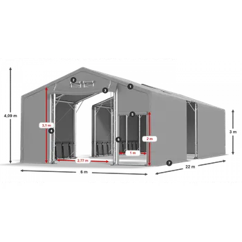 Zahradní stan Skladový stan celoroční 6x22x3m nehořlavá plachta PVC 600g/m2 konstrukce POLÁRNÍ