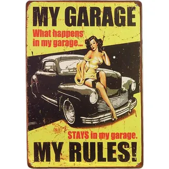 Plechová cedule Plechová cedule MY GARAGE MY RULES (rozměr 20 x 30 cm)