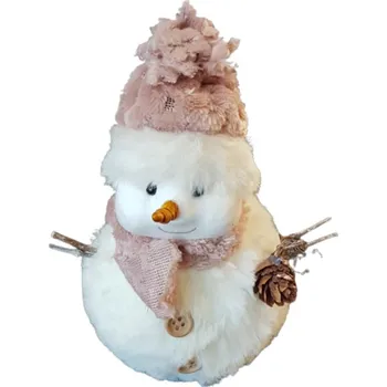 Vánoční dekorace IDARY Sněhulák stojící 15cm s růžovou šálou