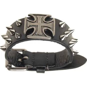 Náramek Kožený náramek vybíjený Maltézský kříž (kovové zdobení v rock stylu pro motorkáře a rockery)