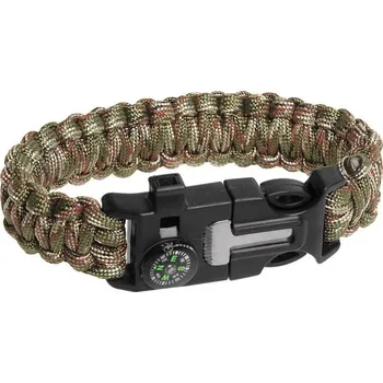 Vybavení pro přežití Paracord náramek s křesadlem a kompasem woodland (taktický náramek na přežití)