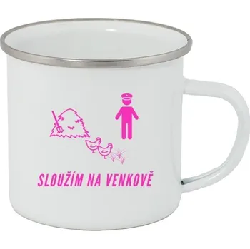 Plecháček - nerezový lem s potiskem Sloužím na venkově plecháček