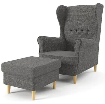 Křeslo Ušák King s podnožkou dřevo/tkanina