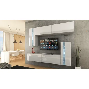 Obývací stěna Ral Obývací stěna CHICAGO 2, 203 cm - Bílý lesk