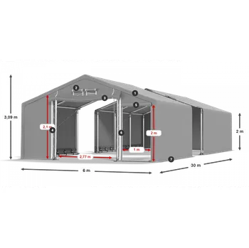 Zahradní stan Skladový stan celoroční 6x30x2m nehořlavá plachta PVC 600g/m2 konstrukce ZIMA PLUS
