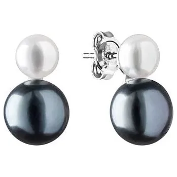 Náušnice Stříbrné náušnice Noelle s černou a bílou přírodní perlou GRP19406EBW