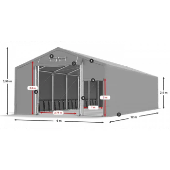 Zahradní stan Skladový stan celoroční 6x12x2,5m nehořlavá plachta PVC 600g/m2 konstrukce ZIMA PLUS