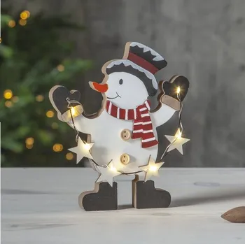 Vánoční dekorace Nipeko Sněhulák s osvětlením dřevěný 7LED 271-74 - výška 17cm