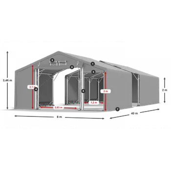 Zahradní stan Skladový stan celoroční 8x40x2m nehořlavá plachta PVC 600g/m2 konstrukce POLÁRNÍ