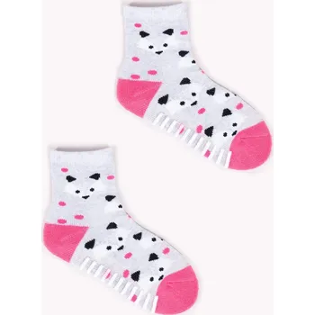 Ponožky capáčky YO ABS protiskluzové šedorůžové se zvířátkem velikosti ponožek: 14-15 ( EUR vel. 20-22)