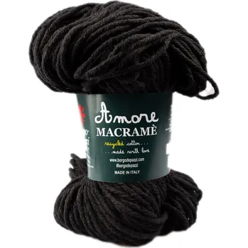 Příze Borgo de' Pazzi Amore Cotton Macrame 76 Černá (Borgo de' Pazzi Recyklovaná bavlna Macrame 76)