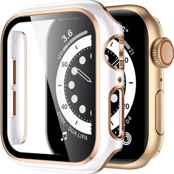 AW Lesklé prémiové ochranné pouzdro s tvrzeným sklem pro Apple Watch Rozteč: 38mm, Barva: Bílé tělo / zlatý obrys IR-AWCASE003