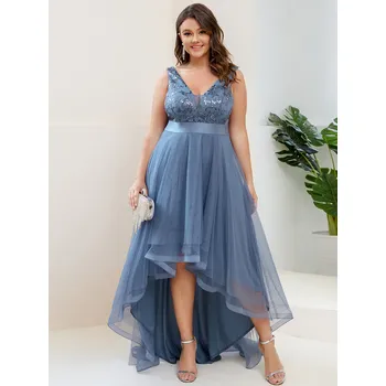 Dámské šaty Asymetrické šaty s krajkovým topem na ples Barva: Mořská, Velikost: 8XL