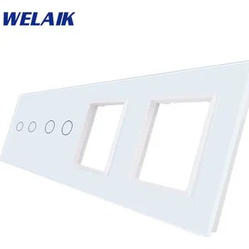 vypínač WELAIK čtyřnásobný skleněný panel 2+2+zás+zás - bílý