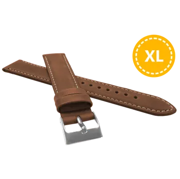 Řemínek na hodinky LAVVU XL Prodloužený polstrovaný hnědý prošitý řemínek SPORT z luxusní kůže Top Grain - 22 LSBXE22