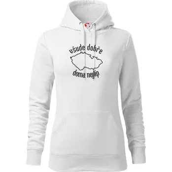 Dámská mikina Všude dobře doma nejlíp - Mikina dámská Cape s kapucí - S ( Bílá )