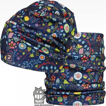 Čepice Flísová čepice a nákrčník Dráče - Yetti 06, modrá, kytičky Barva: Modrá, Velikost: 48-50