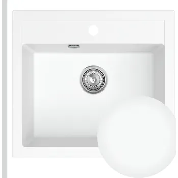 Granitový dřez Sink Quality Ferrum, kuchyňský granitový dřez 565x510x205 mm + sifon, bílá, SKQ-FER.W.1K60.X