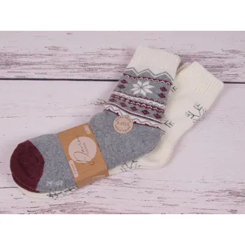 Dámské ponožky CNB BERLIN Termo ponožky SADA 2 PÁRŮ DE 37858 teplé s vlnou smetanové s vločkami + šedé se smetanovou a vínovou norský vzor velikosti ponožek: 26-28 (EUR vel. 39-42)