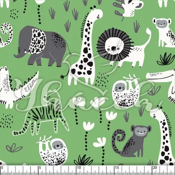 Zakázkový tisk, softshell, kočárkovina... Malované safari na zelené Látky k tisku: Microfirba