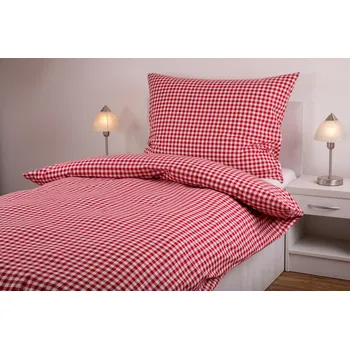 Povlečení JAN peří Kanafasové povlečení - červená kostka - Kanafasové povlečení - červená kostka - souprava povlečení 70x90 + 140x200