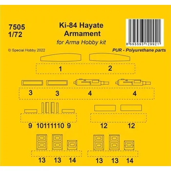 Plastikový model 1/72 Ki-84 Hayate Armament set (ARMA H.)