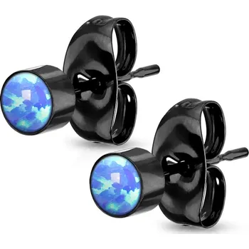 Náušnice Šperky4U Černé ocelové náušnice s modrými opály 4 mm - OPN1221KB-4
