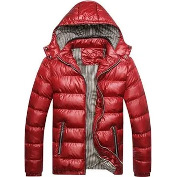 Pánský kabát Pánská zateplená parka zimní s prošíváním a kapucí Barva: Červená, Velikost: M