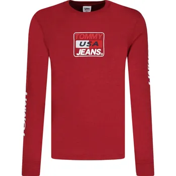 Pánské oblečení Tommy Jeans Tričko s dlouhým rukávem TJM USA | Barva:červený | Velikost:XXL