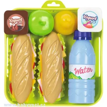 Dětská kuchyňka ecoiffier svačina na tácku s jogurtem a bagetami
