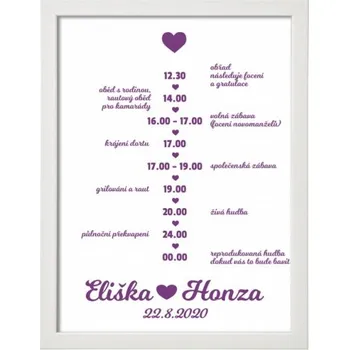 Svatební dekorace Svatební program jednoduchý v rámu - 30x40 cm