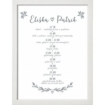 Svatební dekorace Svatební program věnec v rámu - 30x40 cm