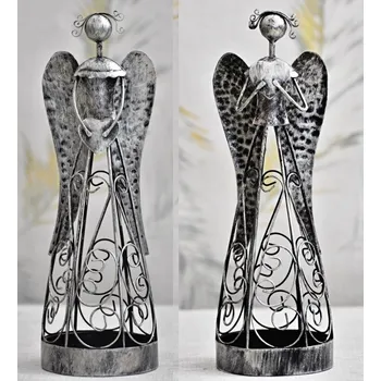 Vánoční dekorace Plechový anděl Rachel stříbrný 35,5cm (117182 015 BNM-0099 anděl mix S 35,5cm)