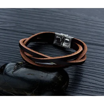 Náramek B-TOP Pánský kožený proplétaný náramek Druh barvy: Hnědá