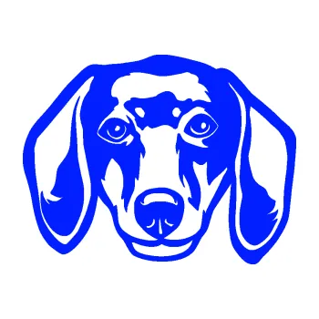 Polep vozidla Pes 180 levá jezevčík (19 - modrá dynamic) SAMOLEPKA NA AUTO, NÁLEPKA, FÓLIE, POLEP, TUNING, VLASTNÍ TEXT, TISK, AUTOSAMOLEPKY.cz, POLEPY, OBRÁZEK, LOGO, 3D STICKERS