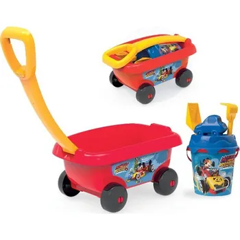 Hračka na písek Dětsky vozík na tahání Smoby s kbelíkem a setem do písku > varianta mickey mouse